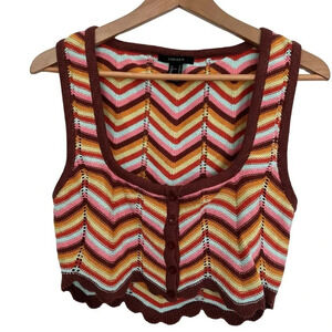 Forever21  Orange and Red Chevron Sleeveless Knitted Crop Tank Top
